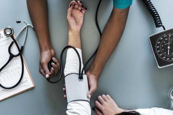 Blood pressure being taken.