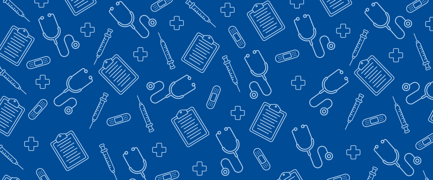 white icons from the world of medicine make a pattern on a blue background